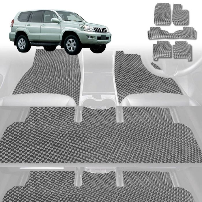 6D Diamond Car Floor Mats for Toyota Prado 2002-2009-Ultimate Set-Grey-Outback GT