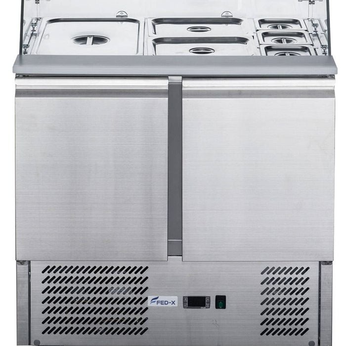 FED-X Two Door Salad Prep Fridge with Glass Top - XS900GC