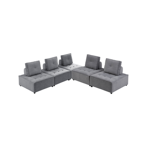 Foret 5pc Armless Seat Modular Extension Ottoman Couch Velvet Sofa Light Grey