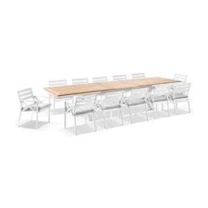 Bay Gallery Furnitire Austin Table 12 Kansas Chairs White & Olefin Grey Cushions