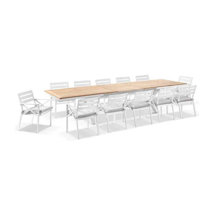 Bay Gallery Furnitire Austin Table 12 Kansas Chairs White & Olefin Grey Cushions