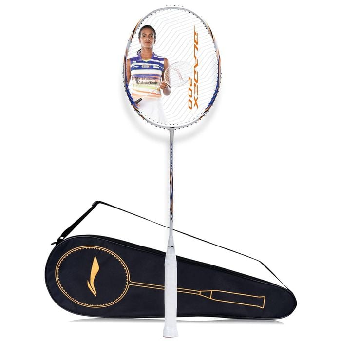 Li-Ning BladeX 200R Carbon Fibre Strung Badminton Racquet with Full Cover | Size: 4U (83gm) | White-Blue