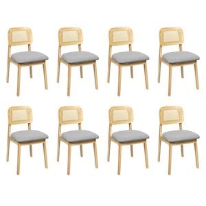Levede 8Pcs Rattan Back Fabric Seat dining Chair - Natural