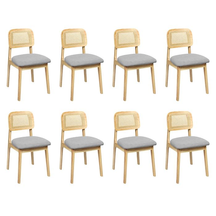Levede 8Pcs Rattan Back Fabric Seat dining Chair - Natural