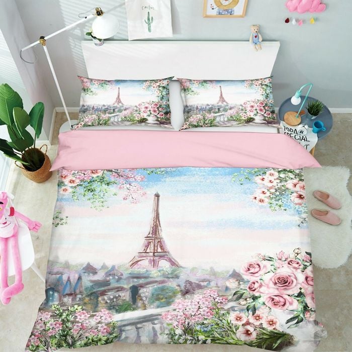 3D Eiffel Tower 345 Bed Pillowcases Quilt Queen Size