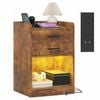 Small Nightstand with Charging Station LED Bedside Table with 2 Drawers & Shelf Walnut