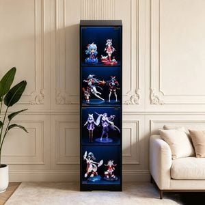 Ufurniture 160cm Display Cabinet With Led And Glass Doors 4-tier Hallway Shelves Cabinet Bookshelf Storage Organizer Black