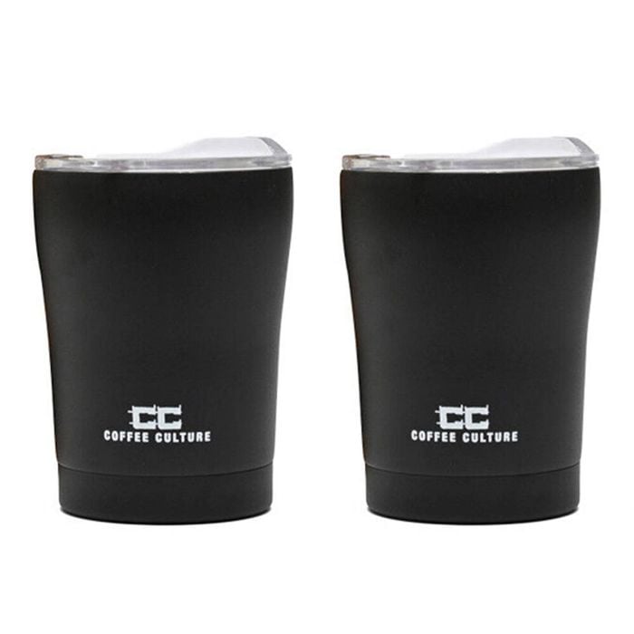 2PK Coffee Culture Stainless Steel Double Wall 350ml Reusable Travel Cup Black