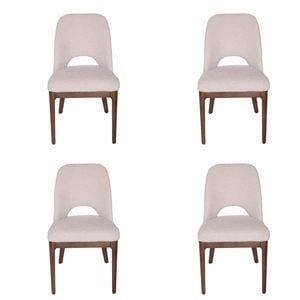 SK Designer Living | Pack of 4 | Maribel Upholstered Boucle Dining Chair | Walnut Legs - Beige Bouclé
