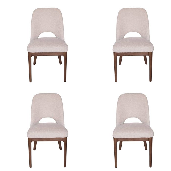 SK Designer Living | Pack of 4 | Maribel Upholstered Boucle Dining Chair | Walnut Legs - Beige Bouclé