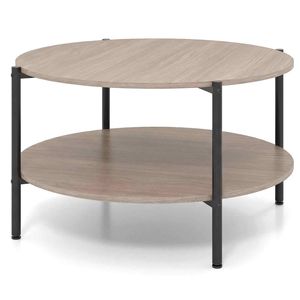 Costway Round Coffee Table 2-Tier Industrial Accent Table-Grey