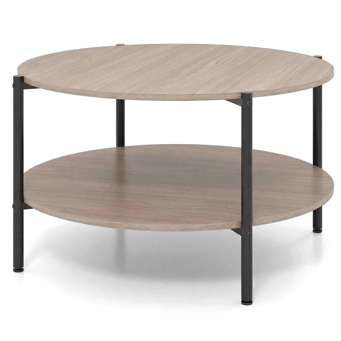 Costway Round Coffee Table 2-Tier Industrial Accent Table-Grey