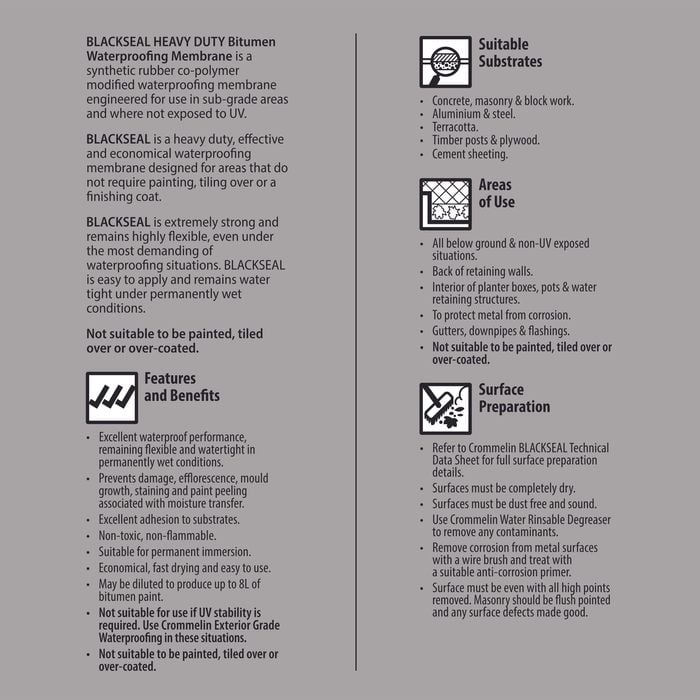 Crommelin 4L Blackseal Heavy Duty Bitumen Waterproofing Membrane