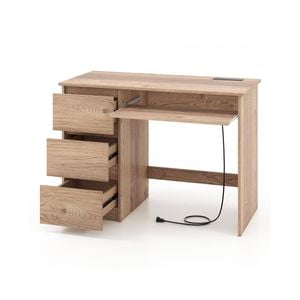 Costway Computer Desk W/power Outlet Ketboard Tray Writing Workstation - Natural