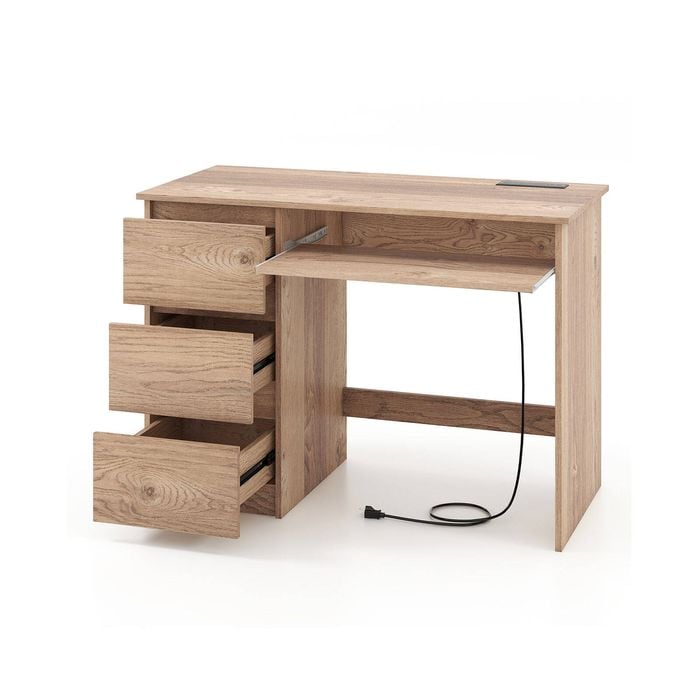 Costway Computer Desk W/power Outlet Ketboard Tray Writing Workstation - Natural