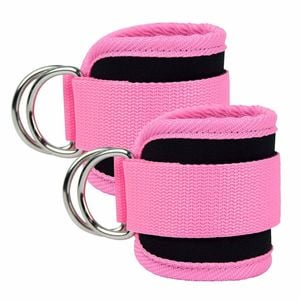 Adjustable Polyester Ankle Straps For Cable Machine Kickbacks (2 Pack) Pink