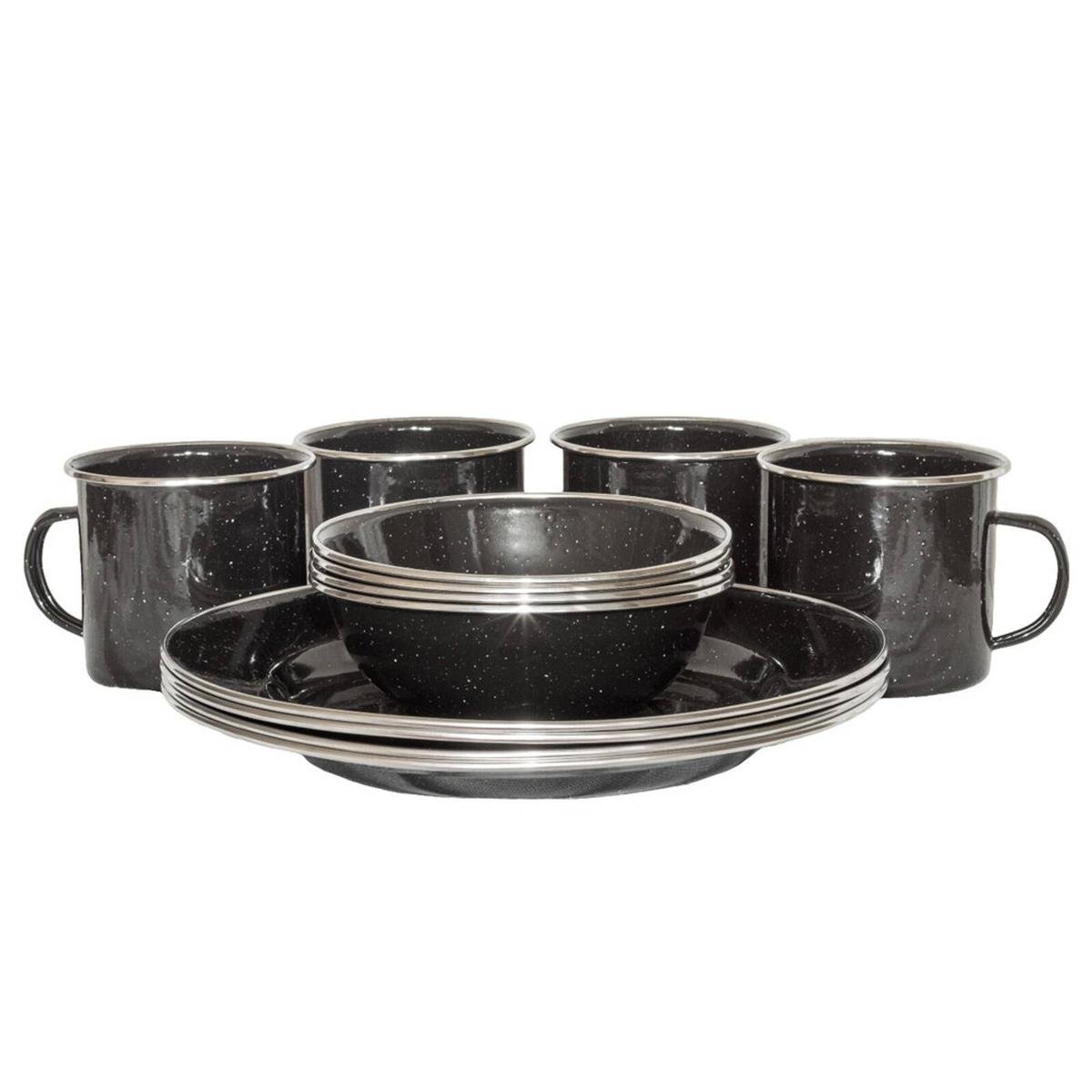 12pc Wildtrak Premium Enamel Camping Dinner Set Black - Bunnings Australia