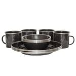 12pc Wildtrak Premium Enamel Camping Dinner Set Black