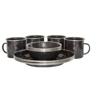 12pc Wildtrak Premium Enamel Outdoor Camping Dinner Set Mug/bowl/plate Black
