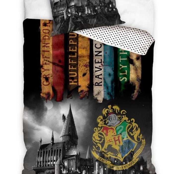 Harry Potter Hogwarts House Flags Quilt Cover Set - Single Bed