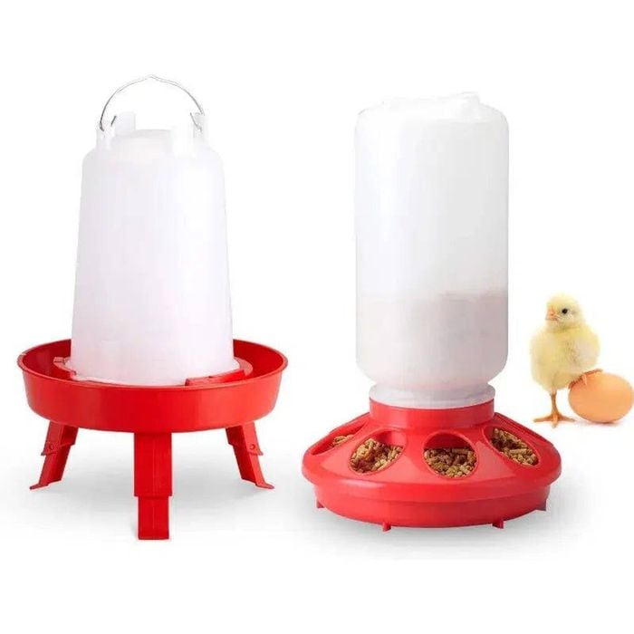 Pet & Rural Supply Co Poultry Drinker And Food Dispenser Set Raised Legs - Red Set