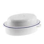 Falcon Enamel Oval Roaster 38x28x17cm White/Blue Rim