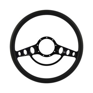 Cal Custom 15.5" Classic Billet Steering Wheel Black Half-Wrap Anodised Black Spokes & Finger Notches