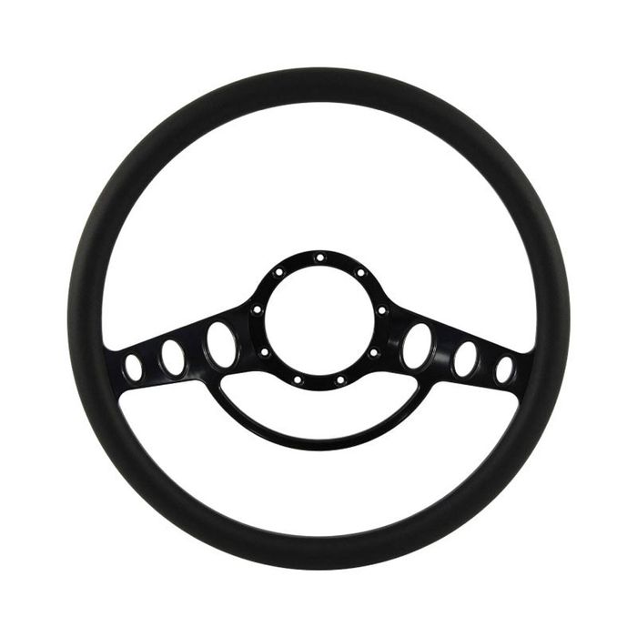 Cal Custom 15.5" Classic Billet Steering Wheel Black Half-Wrap Anodised Black Spokes & Finger Notches