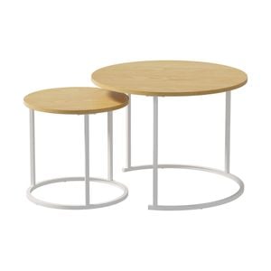Oikiture Set Of 2 Coffee Tables Nesting Wooden Effect Natural And White