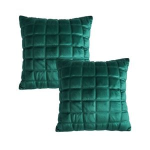 SOGA 2 Pack Emerald Green Velvet Quilted Grid Cushion Cover 50cm