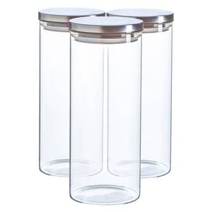 Argon Tableware Glass Storage Jar - Silver Lid - 1.5 Litre - 3x Modern Round Scandi Organisation Container Glass Jar