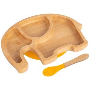 Tiny Dining Bamboo Elephant Baby Weaning Plate & Fork Set