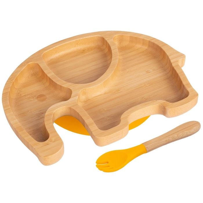 Tiny Dining Bamboo Elephant Baby Weaning Plate & Fork Set