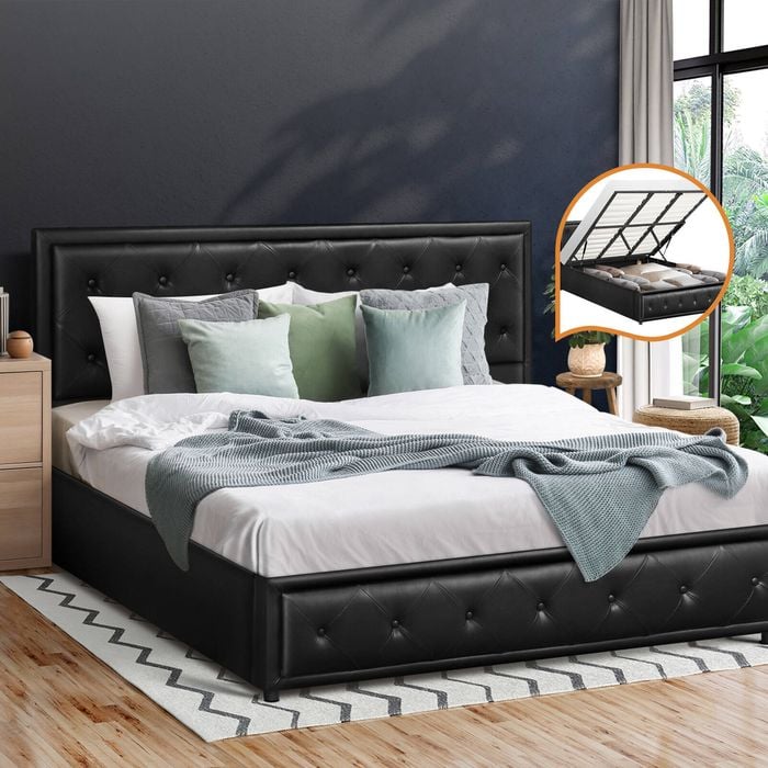 Oikiture Bed Frame King Size Gas Lift Black ENZO