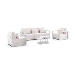 Whitehaven 3+1+1 Outdoor Aluminium Lounge Set White With Hugo Coffee Table & Sunbrella Canvas Cushions