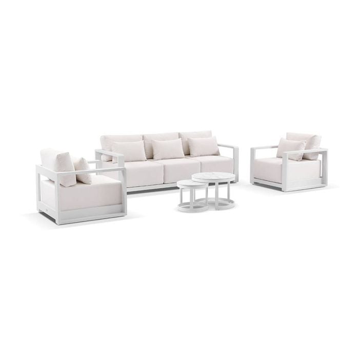Whitehaven 3+1+1 Outdoor Aluminium Lounge Set White With Hugo Coffee Table & Sunbrella Canvas Cushions