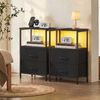 Ufurniture 2xnightstand With Led Light And Charging Station Industrial End Table 2 Fabric Drawers And Open Shelf Black