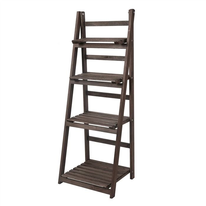 P&P Rustic Wooden Ladder Shelf With Multi Purpose Stand