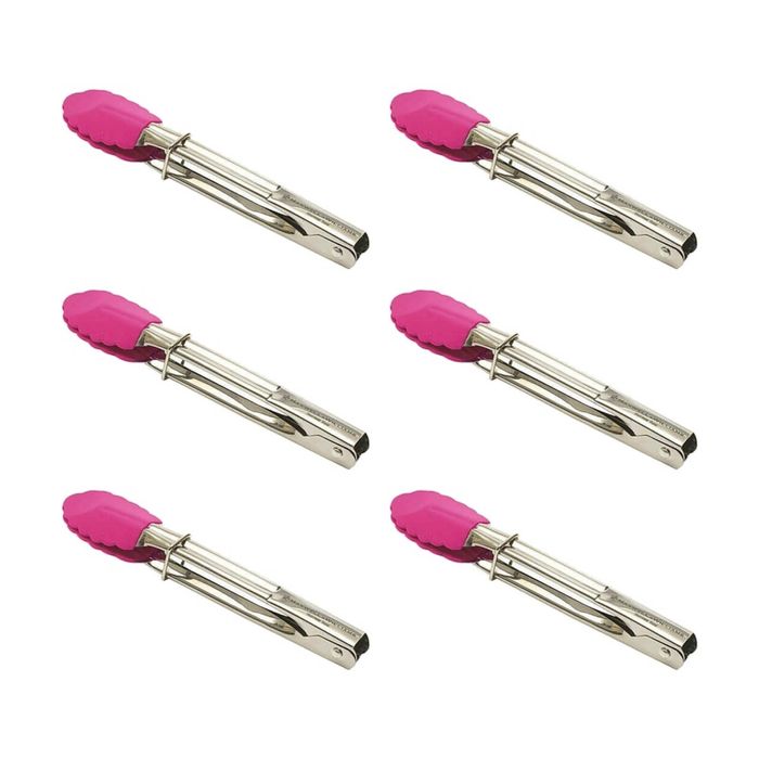 6x Maxwell & Williams Grabbers Mini Serving Tongs 18cm Silicone Grip Pink