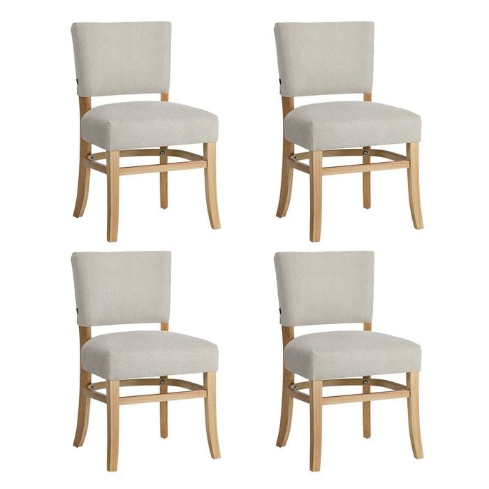 Oikiture 4x Dining Chairs Wooden Kitchen Seat Rubberwood Frame Accent Chair Beige