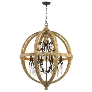 Telbix Florin Industrial Pendant Hanging Lamp Light Glass Wood Metal Clear Wood Iron