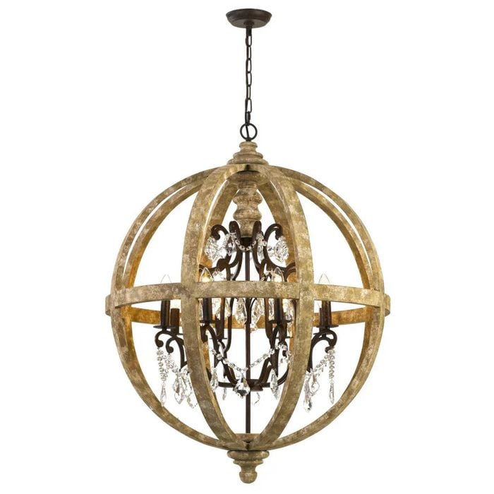 Telbix Florin Industrial Pendant Hanging Lamp Light Glass Wood Metal Clear Wood Iron