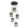 Telbix Quilo Contemporary Pendant Hanging Lamp 5-Lights Metal Glass Black Smoke Matte
