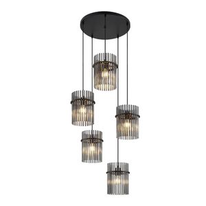 Telbix Quilo Contemporary Pendant Hanging Lamp 5-Lights Metal Glass Black Smoke Matte