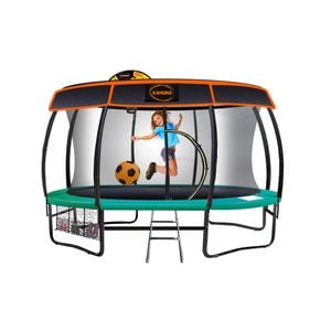 Kahuna Trampoline 16 Ft With Basketball Set And Roof Cover - Green