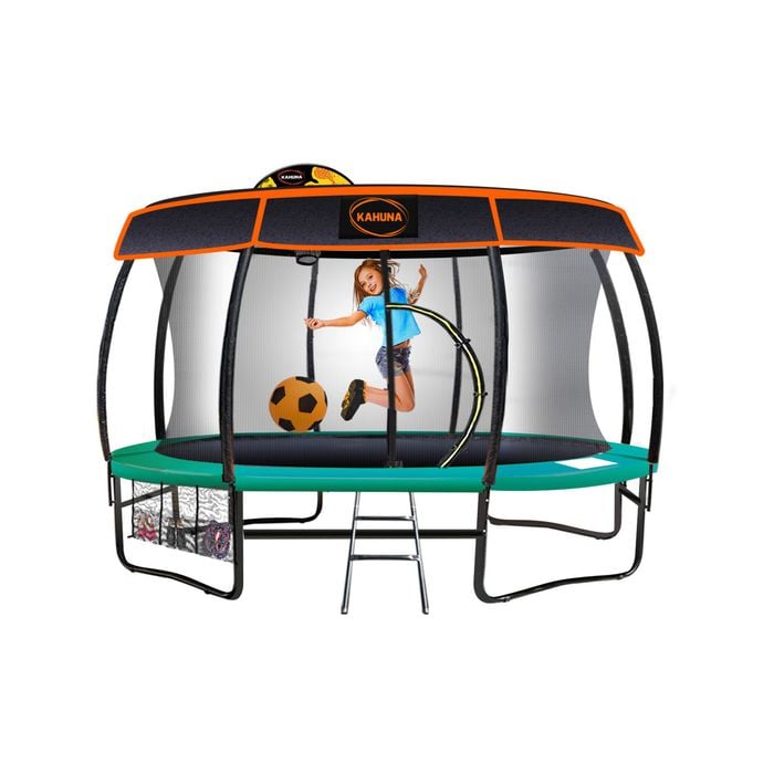 Kahuna Trampoline 16 Ft With Basketball Set And Roof Cover - Green