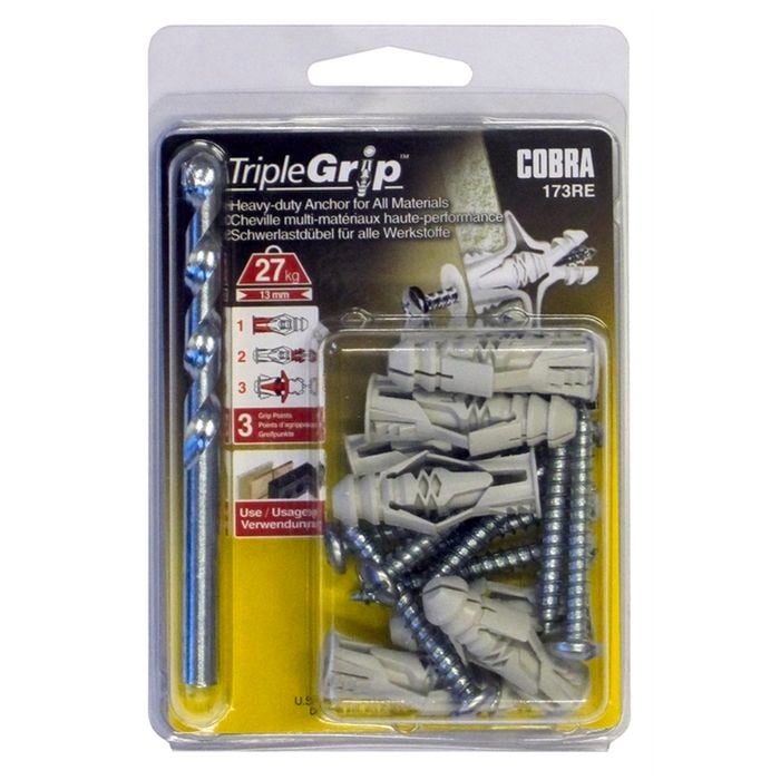 Cobra 6mm Triple Grip Anchors With Drill- 8 Pack