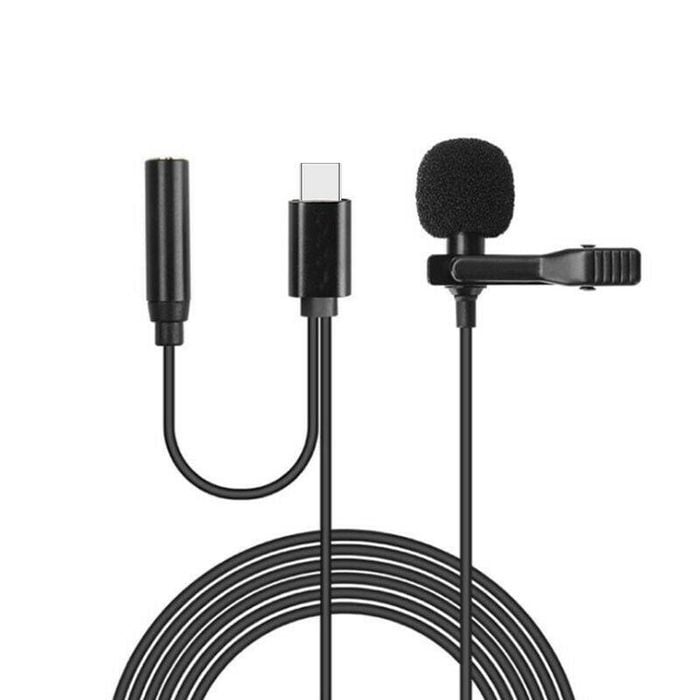 USB-C Clip-on Lapel Mic Lavalier Microphone Stereo Recording Condenser Type-C
