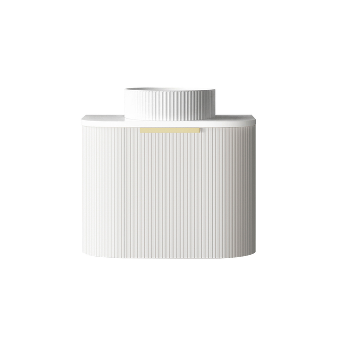 Attica Bentwood 600mm Matte White Fluted Curve Wall Hung Vanity With Matte White Top