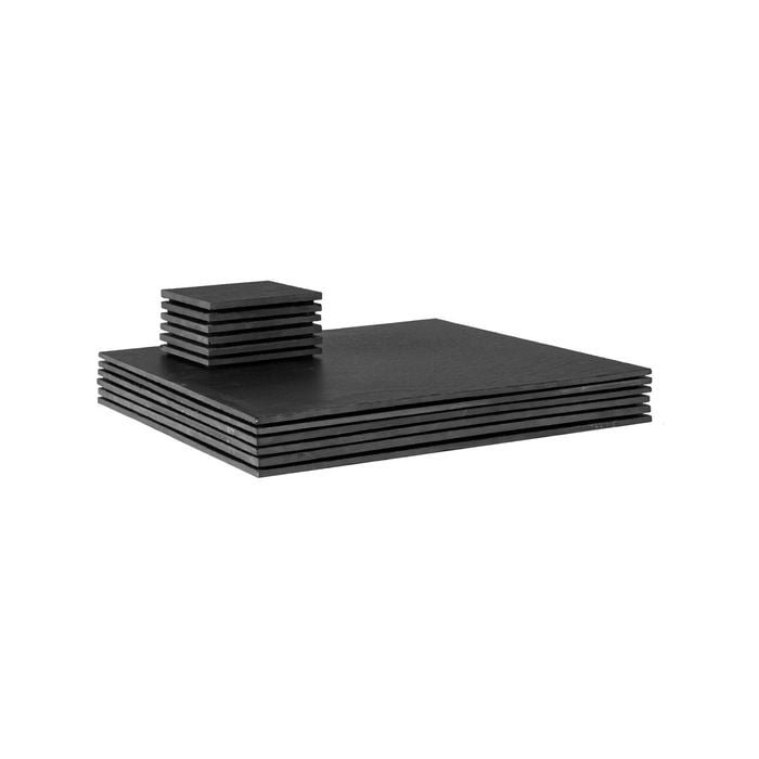 Argon Tableware 12pc Linea Square Slate Placemats & Coasters Set - Black Natural Stone Dinnerware Plate Placemats Drink Mats